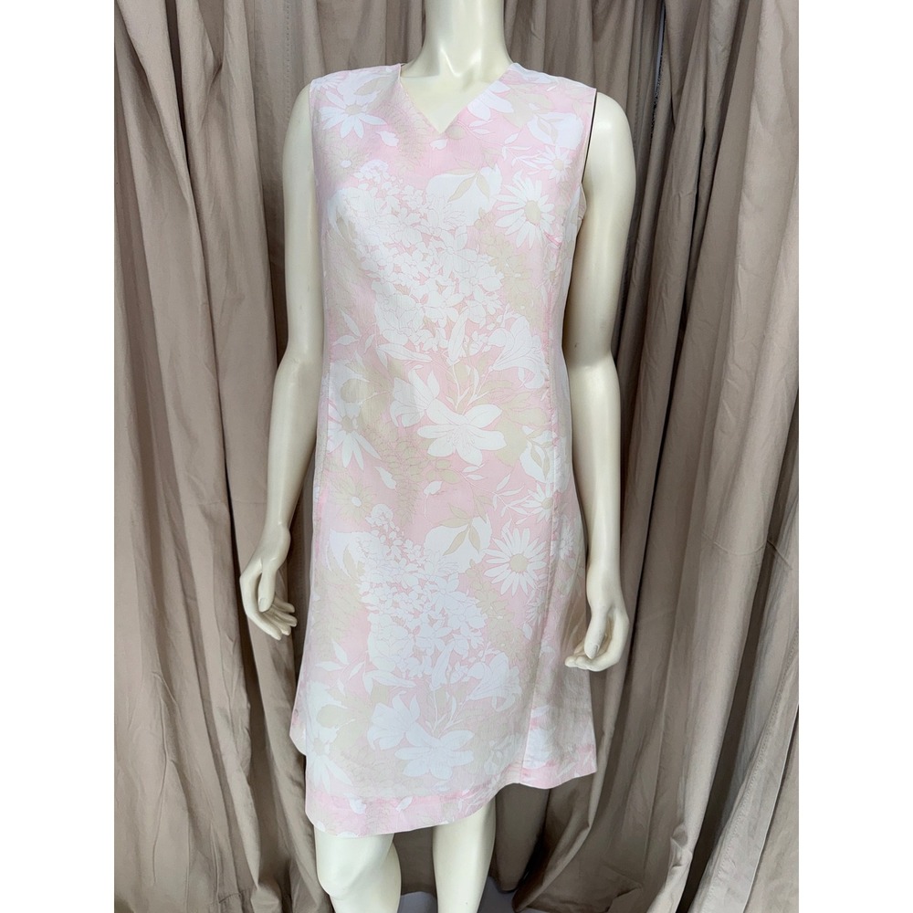 Vintage 60s Pink Floral Mod Shift Dress Talon Zip Sleeveless Pastel 1960s